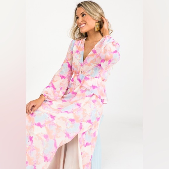 Buddy Love Dresses & Skirts - BUDDY LOVE Eden Dazed Maxi Dress M Pink Pastel Floral Long Sleeve Boho Spring